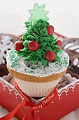 Christmas cupcake on chocolate muffins