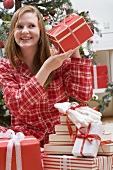 Woman holding Christmas parcel