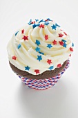 Cupcake, decorated with red, white and blue stars