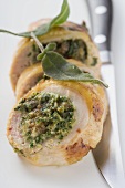 Chicken roulade with spinach filling and sage