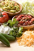 Guacamole, salsa and wrap ingredients