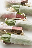 Rice paper rolls filled with beef and mushrooms (Asia)