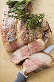 Pork chop (from a special breed of pig) with herbs
