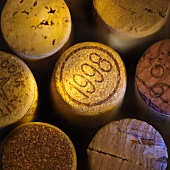 Several wine corks (overhead view)