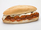 Meatball sub sandwich with tomato sauce and cheese