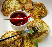 Courgette pancakes with tomato salsa