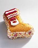 Iced cake in the shape of a Christmas boot