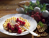 Waffle with raspberry compote