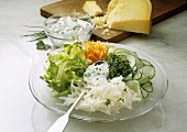 Raw vegetable salad with herb soft cheese