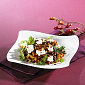 Lentil salad with herbs and sheep's cheese