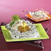 Baked potato with spicy herb quark