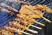 Chicken skewers on a barbecue