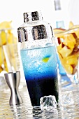 Blue Curacao cocktail in shaker
