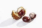 Horse chestnuts, with and without shells