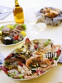 Platter of grilled, fish, shellfish and vegetables