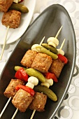 Mince and vegetable skewers