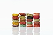 Coloured macarons, stacked