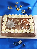 Chocolate cake decorated with moon and stars