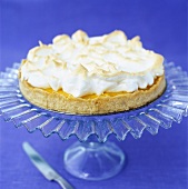 Lemon meringue pie on cake stand