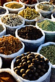 Spices in sacks at a market (Goa, India)