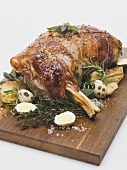 Roast lamb with quails' eggs for Easter