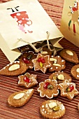 Small gingerbread biscuits with candied fruit and almonds
