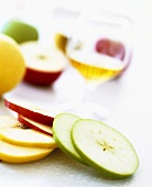 Apple slices and glass of cognac