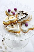 Heart-shaped biscuits with silver dragées