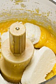 Ricotta and fruit puree in a food processor