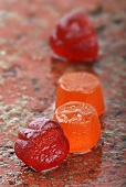 Assorted wine gums with drops of water