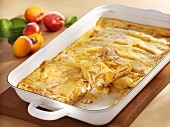 Baked pancakes with curd cheese and apricots