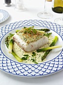 Halibut with Parmesan & herb crust and butter sauce
