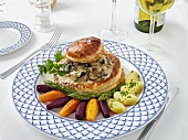 Puff pastry pie (vol-au-vent style) with mushroom filling