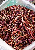 Dried red chillies at a market in Bangkok