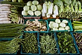 Various types of vegetables on a market stall in Bangkok