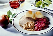 Rhineland-style marinated pot roast with potato dumplings & apple red cabbage