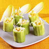 Cucumber stuffed with chicory and sprouts