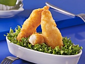 Fish in batter on green salad