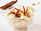 Rice pudding with cinnamon and apples