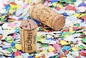 Wine corks on confetti