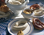 Weisswurst (white sausages) with pretzels and sweet mustard