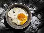 Fried egg in a small frying pan