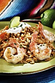 Shrimp Over Rice with Lime Garnish