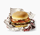 Fast Food Hamburger on Wrapper