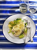 Cod with lemon, leeks and boiled potatoes