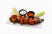 Buffalo wings with two dips on a plate