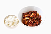 Crispy beef with vegetables and rice