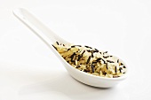 A spoonful of long-grain rice with wild rice