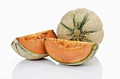 Cantaloupe melons, whole and two quarters
