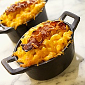 Two Individual Pots of Macaroni and Cheese with Bacon
